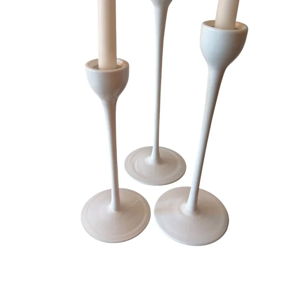 Vintage 90's Ikea Blomster Trio White Candlestick Holders White Glass Holiday
